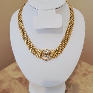 Vintage 1980s Gold-Tone Collar Necklace with Swarovski Crystal Accents
